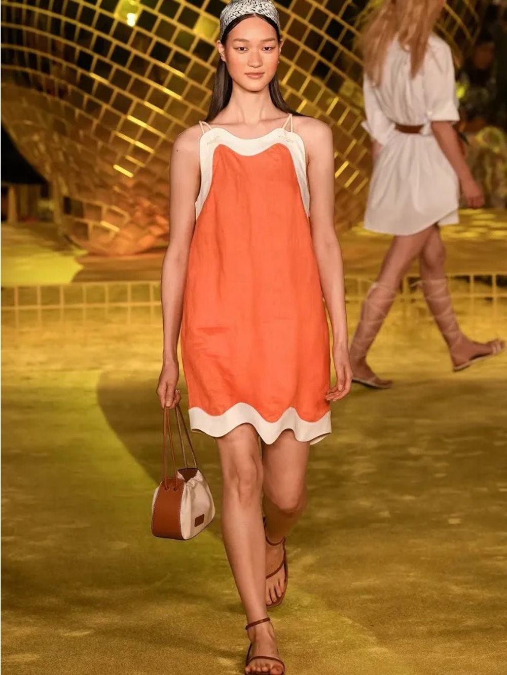 STAUD Orange and White Sleeveless Shift Top